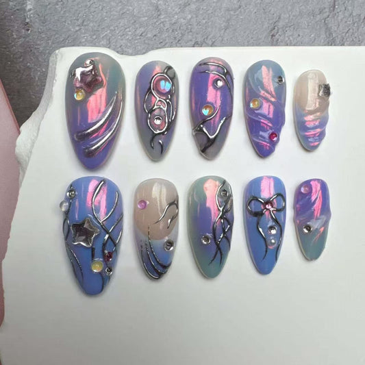 Handmade Nails/custom press on nails/party press on nails/Flakes for nails/wedding nails gift/Japanese nails/Long nails/Almond nails