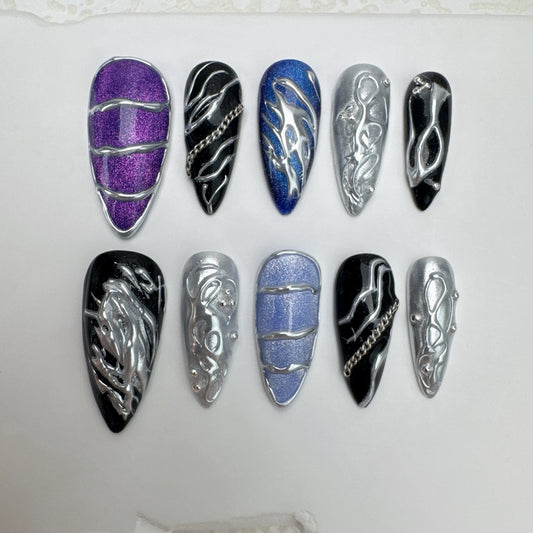 Handmade nails/custom press on nails/party press on nails/Flakes for nails/Beautiful nails gift/nail art/Long nails/Almond nails-33