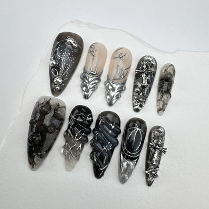 3D nails/custom press on nails/party press on nails/Flakes for nails/Beautiful nails gift/nail art/Long nails/Almond nails