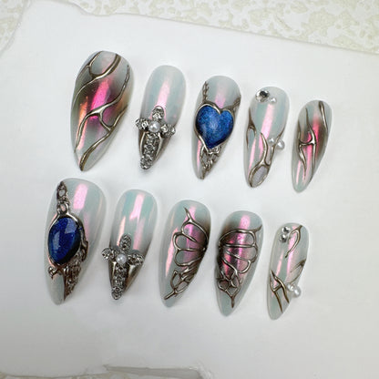 Handmade nails/custom press on nails/party press on nails/Flakes for nails/Beautiful nails gift/nail art/Long nails/Almond nails-23