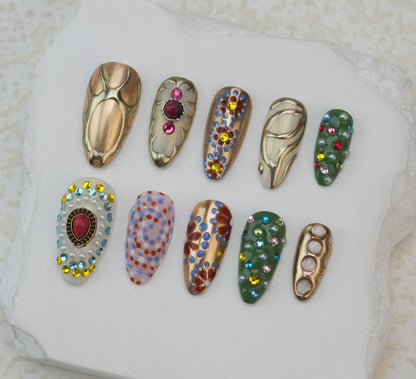 Handmade nails/custom press on nails/party press on nails/Flakes for nails/Beautiful nails gift/nail art/Long nails/Almond nails