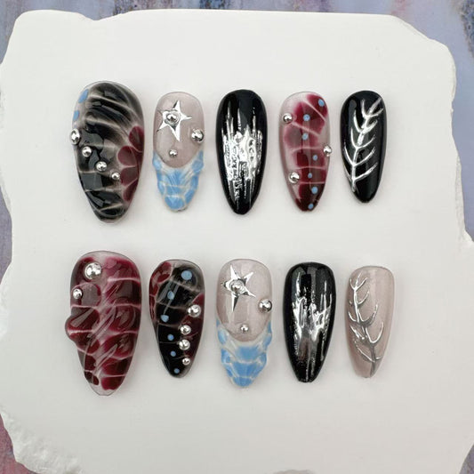 3D Handmade Nails/custom press on nails/party press on nails/Flakes for nails/Beautiful nails gift/nail art/Long nails/Almond nails
