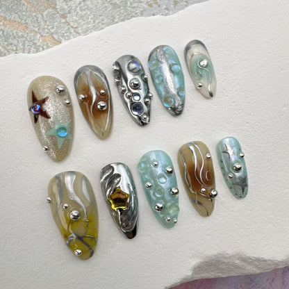 3D Handmade Nails/custom press on nails/party press on nails/Flakes for nails/Beautiful nails gift/nail art/Long nails/Almond nails