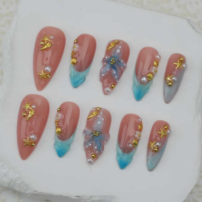 Handmade nails/custom press on nails/party press on nails/Flakes for nails/Beautiful nails gift/nail art/Long nails/Almond nail