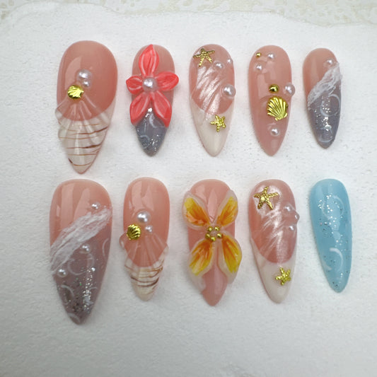 3D flower nails/custom press on nails/party press on nails/Flakes for nails/Beautiful nails gift/nail art/Long nails/Almond nails