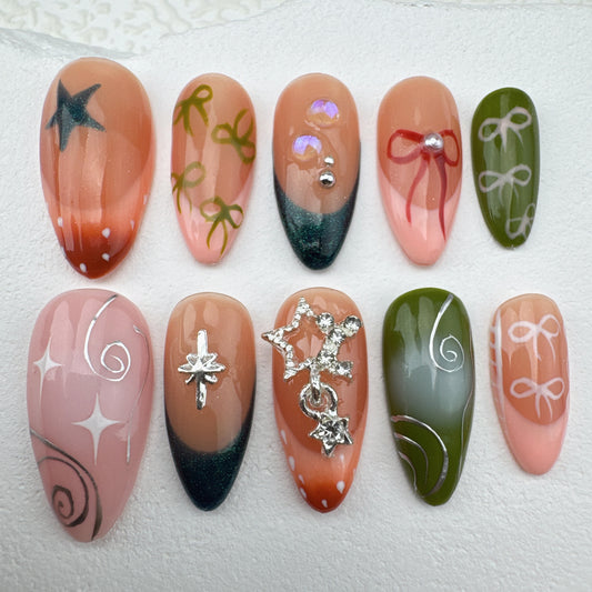 3D nails/custom press on nails/party press on nails/Flakes for nails/Beautiful nails gift/nail art/Long nails/Almond nails