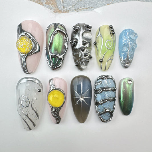 Handmade Nails/custom press on nails/party press on nails/Flakes for nails/Beautiful nails gift/nail art/Long nails/Almond nails