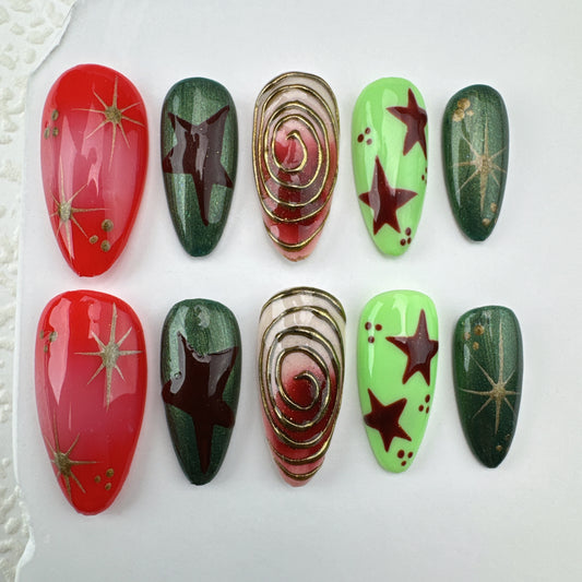 Handmade nails/custom press on nails/party press on nails/Flakes for nails/Beautiful nails gift/nail art/Long nails/Almond nails