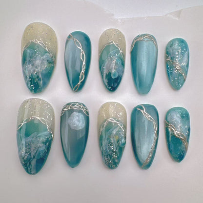 Handmade Nails/custom press on nails/party press on nails/Flakes for nails/Beautiful nails gift/nail art/Long nails/Almond nails