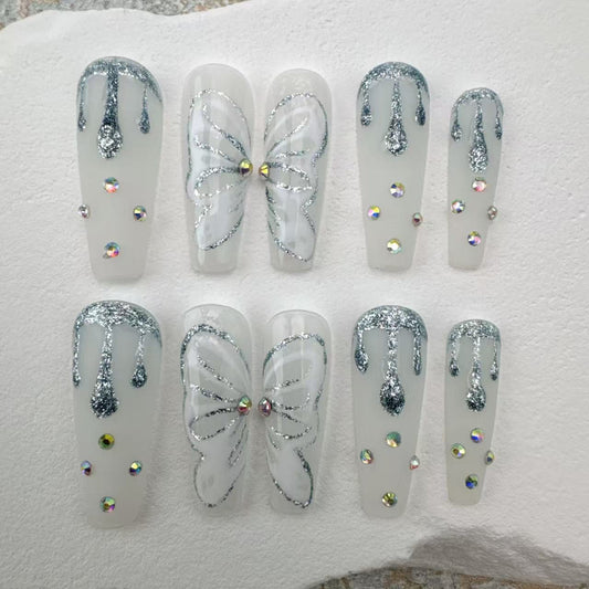3D Handmade Nails/custom press on nails/party press on nails/Flakes for nails/Beautiful nails gift/nail art/Long nails/Almond nails