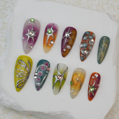 Handmade nails/custom press on nails/party press on nails/Flakes for nails/Beautiful nails gift/nail art/Long nails/Almond nails