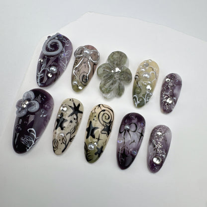 3D flower nails/custom press on nails/party press on nails/Flakes for nails/Beautiful nails gift/nail art/Long nails/Almond nails