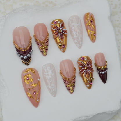 Handmade nails/custom press on nails/party press on nails/Flakes for nails/Beautiful nails gift/nail art/Long nails/Almond nails