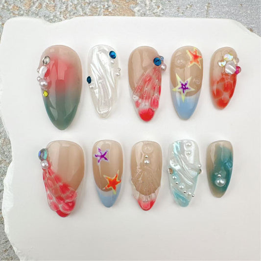 3D Handmade Nails/custom press on nails/party press on nails/Flakes for nails/Beautiful nails gift/nail art/Long nails/Almond nails