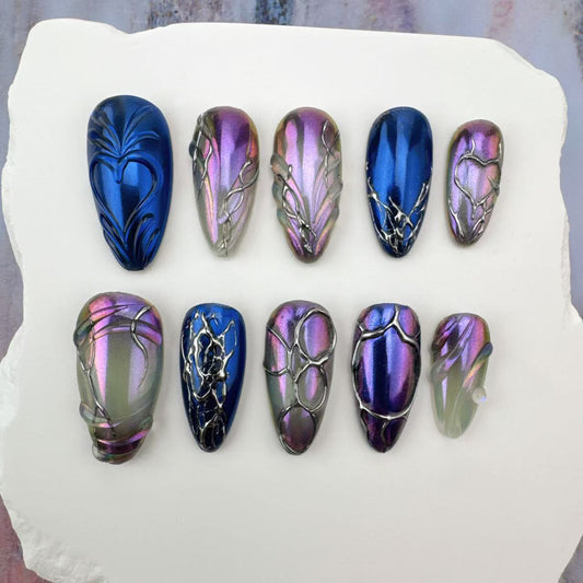 3D Handmade Nails/custom press on nails/party press on nails/Flakes for nails/Beautiful nails gift/nail art/Long nails/Almond nails