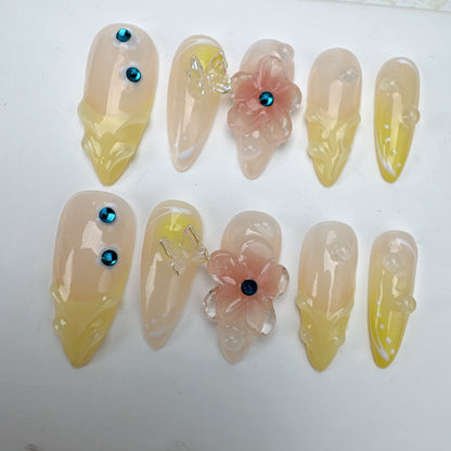 3D flower nails/custom press on nails/party press on nails/Flakes for nails/Beautiful nails gift/nail art/Long nails/Almond nails-5