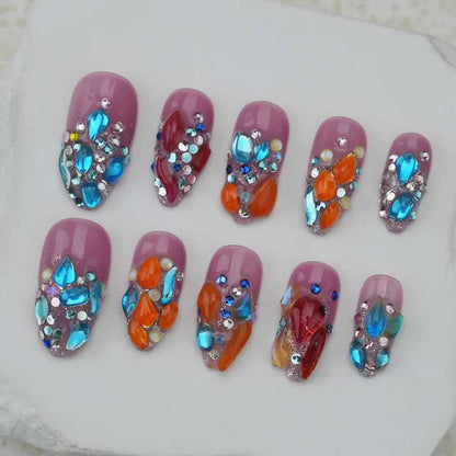 Handmade nails/custom press on nails/party press on nails/Flakes for nails/Beautiful nails gift/nail art/Long nails/Almond nail