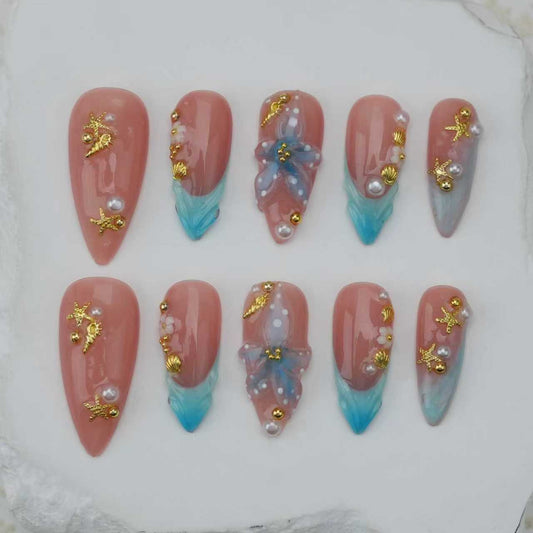 Handmade nails/custom press on nails/party press on nails/Flakes for nails/Beautiful nails gift/nail art/Long nails/Almond nail