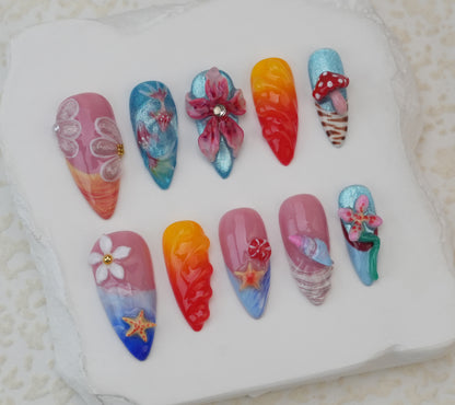 Handmade nails/custom press on nails/party press on nails/Flakes for nails/Beautiful nails gift/nail art/Long nails/Almond nails