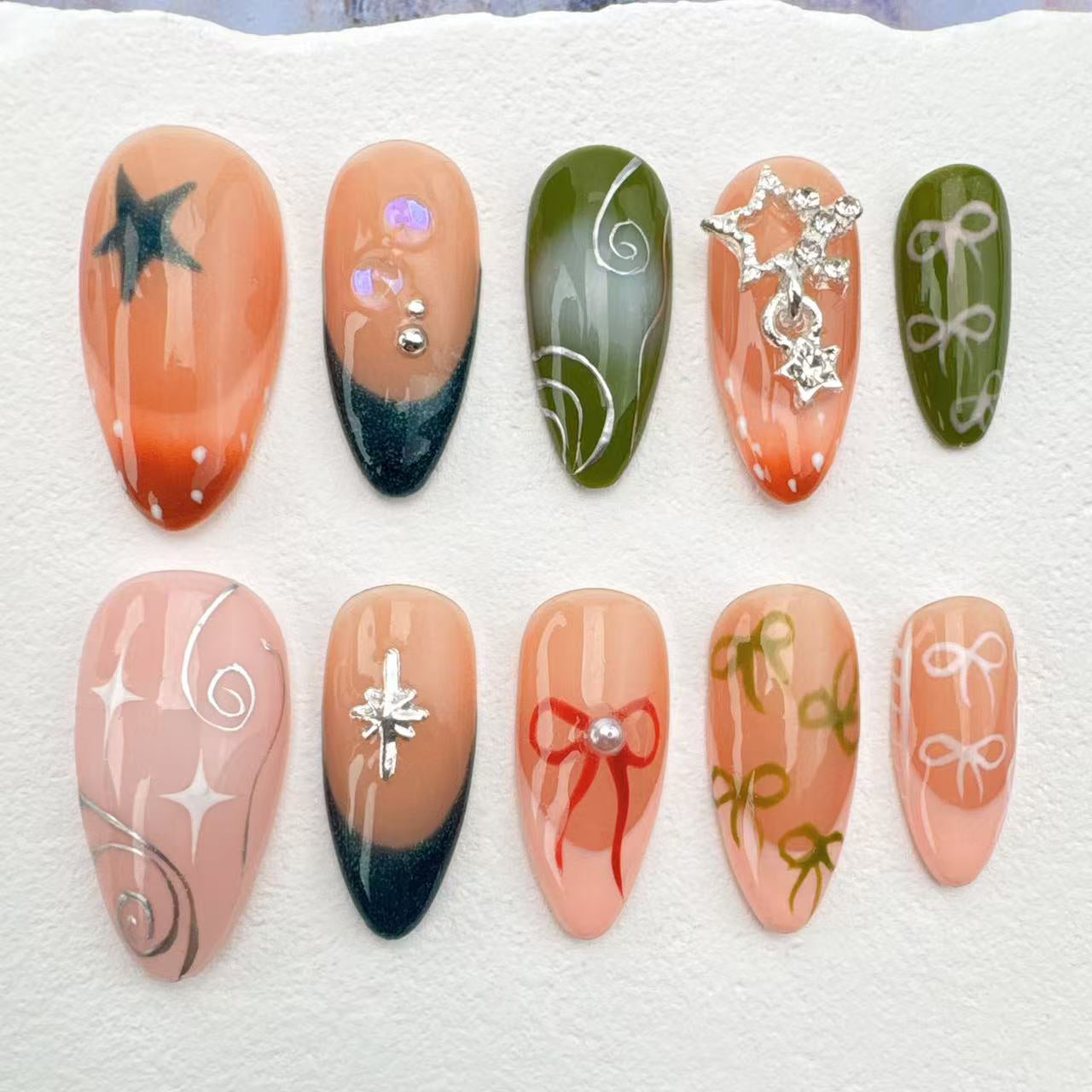 3D Handmade Nails/custom press on nails/party press on nails/Flakes for nails/Beautiful nails gift/nail art/Long nails/Almond nails