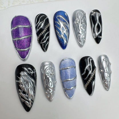 Handmade nails/custom press on nails/party press on nails/Flakes for nails/Beautiful nails gift/nail art/Long nails/Almond nails-33