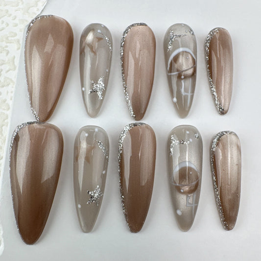 Handmade nails/custom press on nails/party press on nails/Flakes for nails/Beautiful nails gift/nail art/Long nails/Almond nails