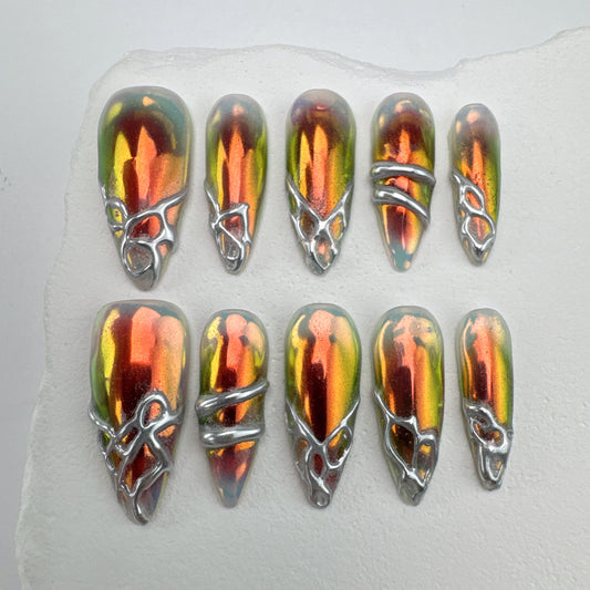 Handmade nails/custom press on nails/party press on nails/Flakes for nails/Beautiful nails gift/nail art/Long nails/Almond nails