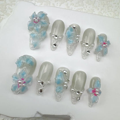 3D flower nails/custom press on nails/party press on nails/Flakes for nails/Beautiful nails gift/nail art/Long nails/Almond nails