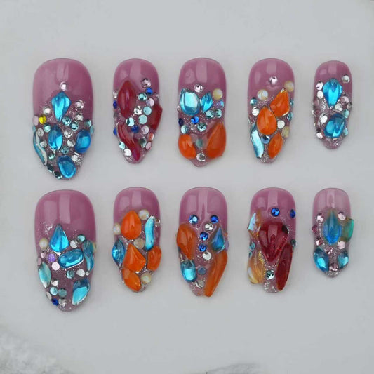 Handmade nails/custom press on nails/party press on nails/Flakes for nails/Beautiful nails gift/nail art/Long nails/Almond nail