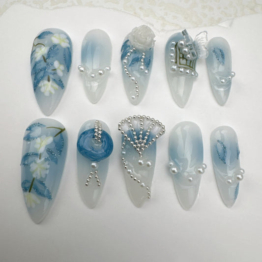 3D nails/custom press on nails/party press on nails/Flakes for nails/Beautiful nails gift/nail art/Long nails/Almond nails