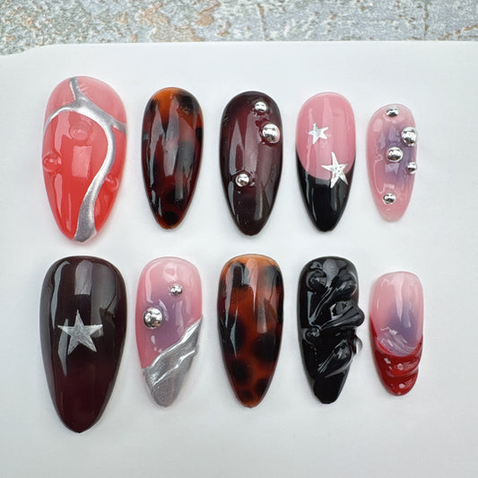 Handmade Nails/custom press on nails/party press on nails/Flakes for nails/Beautiful nails gift/nail art/Long nails/Almond nails