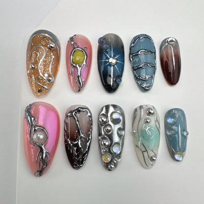 Handmade nails/custom press on nails/party press on nails/Flakes for nails/Beautiful nails gift/nail art/Long nails/Almond nails