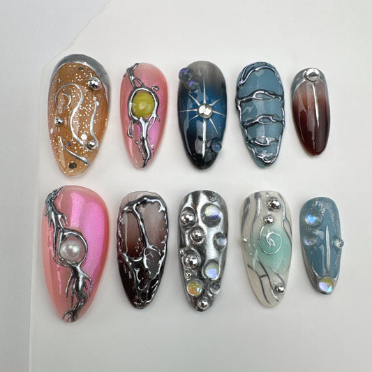 Handmade nails/custom press on nails/party press on nails/Flakes for nails/Beautiful nails gift/nail art/Long nails/Almond nails
