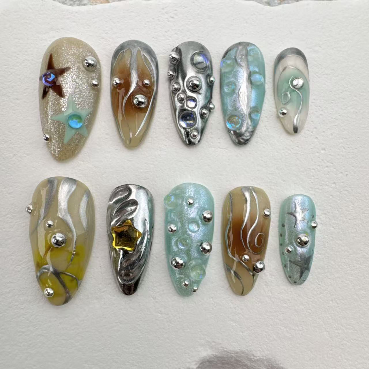 3D Handmade Nails/custom press on nails/party press on nails/Flakes for nails/Beautiful nails gift/nail art/Long nails/Almond nails