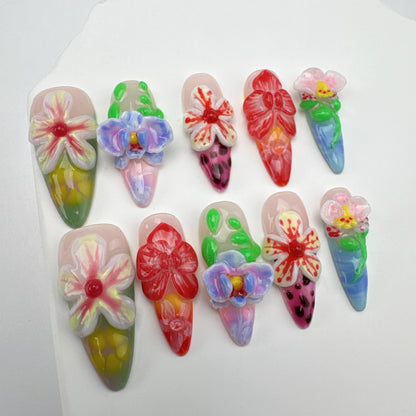 3D flower nails/custom press on nails/party press on nails/Flakes for nails/Beautiful nails gift/nail art/Long nails/Almond nails