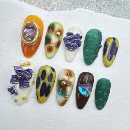 3D flower nails/custom press on nails/party press on nails/Flakes for nails/Beautiful nails gift/nail art/Long nails/Almond nails