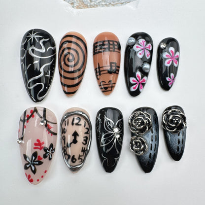 Handmade Nails/custom press on nails/party press on nails/Flakes for nails/Beautiful nails gift/nail art/Long nails/Almond nails