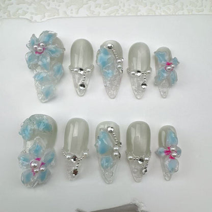 3D flower nails/custom press on nails/party press on nails/Flakes for nails/Beautiful nails gift/nail art/Long nails/Almond nails