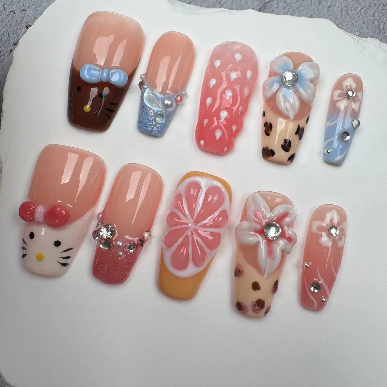 3D cute Nails/custom press on nails/party press on nails/Flakes for nails/wedding nails gift/Japanese nails/Long nails/Almond nails