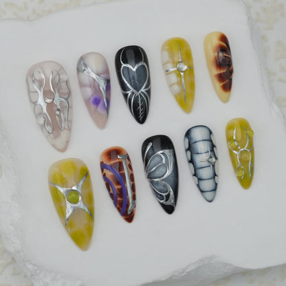 Handmade nails/custom press on nails/party press on nails/Flakes for nails/Beautiful nails gift/nail art/Long nails/Almond nails