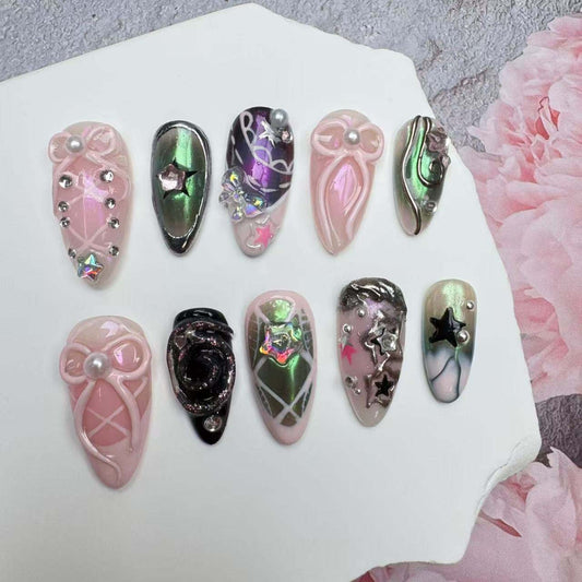 Handmade Nails/custom press on nails/party press on nails/Flakes for nails/wedding nails gift/Japanese nails/Long nails/Almond nails