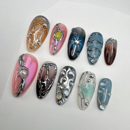 Handmade nails/custom press on nails/party press on nails/Flakes for nails/Beautiful nails gift/nail art/Long nails/Almond nails