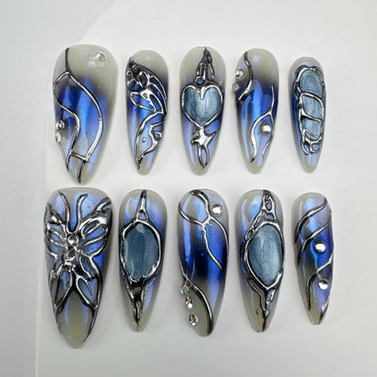 Handmade nails/custom press on nails/party press on nails/Flakes for nails/Beautiful nails gift/nail art/Long nails/Almond nails