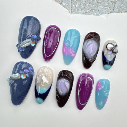 Handmade Nails/custom press on nails/party press on nails/Flakes for nails/Beautiful nails gift/nail art/Long nails/Almond nails