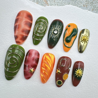 Handmade Nails/custom press on nails/party press on nails/Flakes for nails/Beautiful nails gift/nail art/Long nails/Almond nails