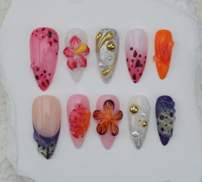 Handmade nails/custom press on nails/party press on nails/Flakes for nails/Beautiful nails gift/nail art/Long nails/Almond nails