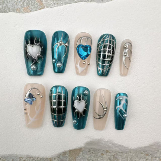 3D Handmade Nails/custom press on nails/party press on nails/Flakes for nails/Beautiful nails gift/nail art/Long nails/Almond nails