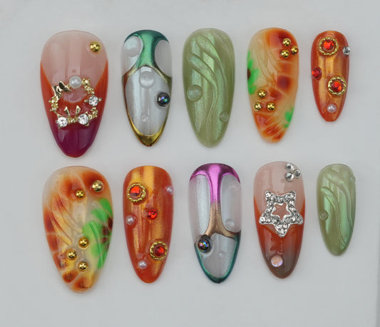 Handmade nails/custom press on nails/party press on nails/Flakes for nails/Beautiful nails gift/nail art/Long nails/Almond nails