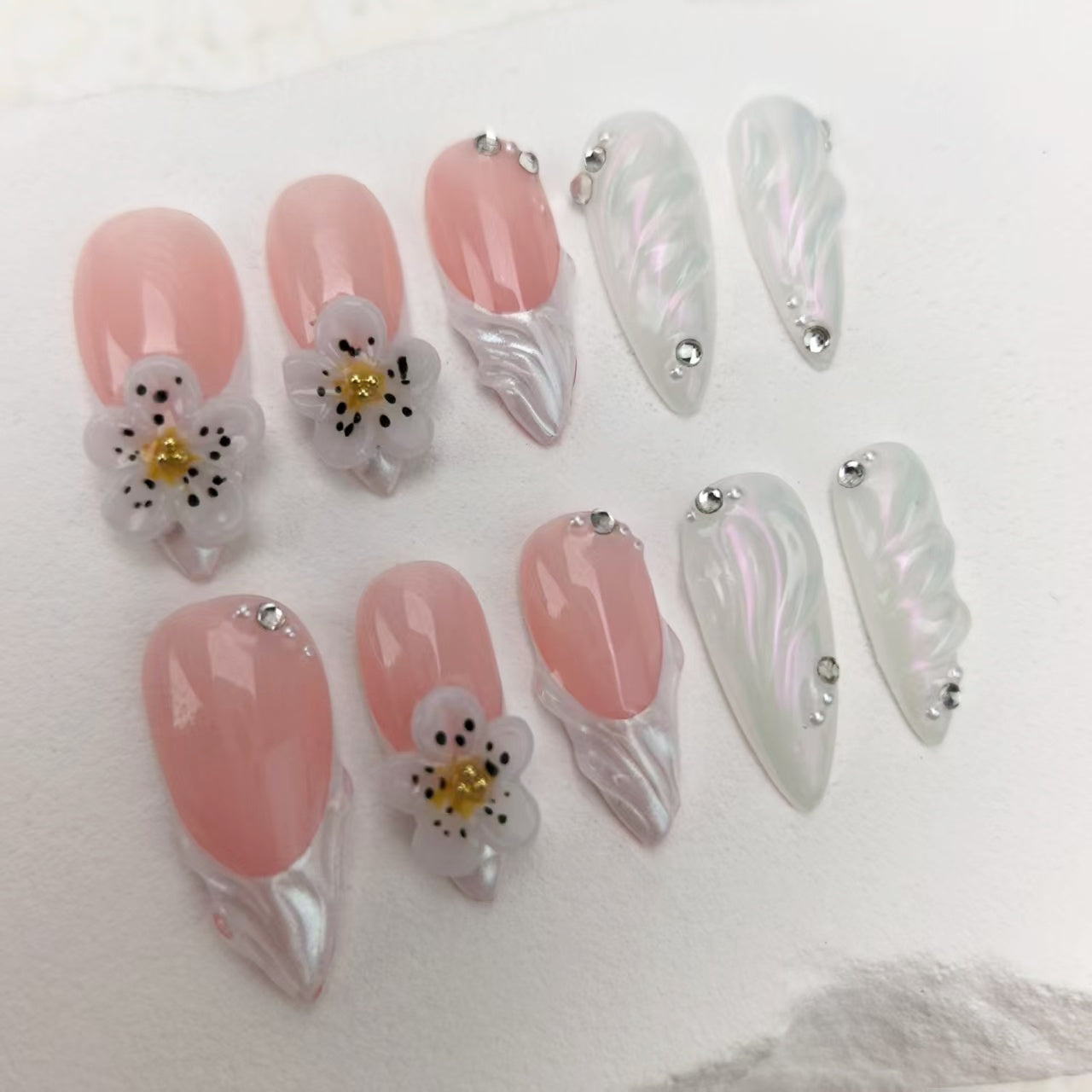 3D flower nails/custom press on nails/party press on nails/Flakes for nails/Beautiful nails gift/nail art/Long nails/Almond nails-19