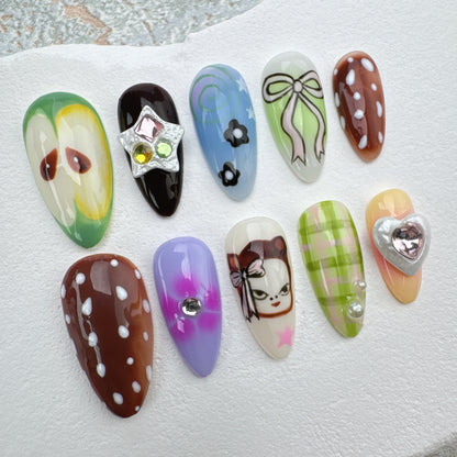 Handmade Nails/custom press on nails/party press on nails/Flakes for nails/Beautiful nails gift/nail art/Long nails/Almond nails